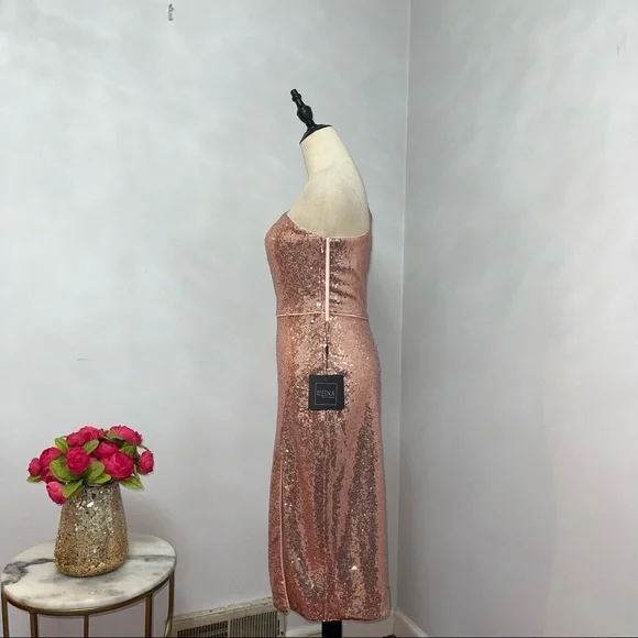 # Mac Duggal Rose Gold Sequins One Shoulder Ruffle Mini Dress / Gown New W/ Tag - Picture 9 of 17